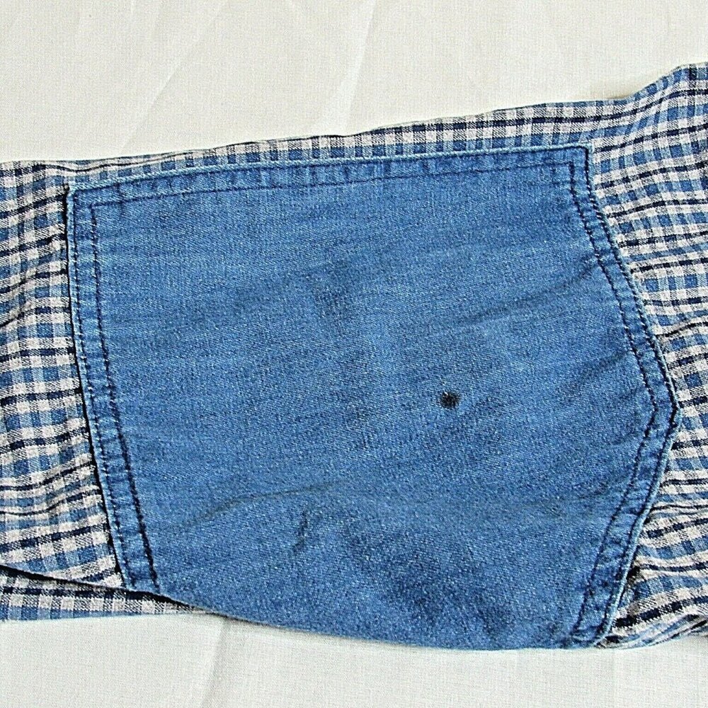 Vintage Plaid Elbow Patch Shirt Button Blue Long Sleeve Large Marciano Guess - Picture 9 of 9